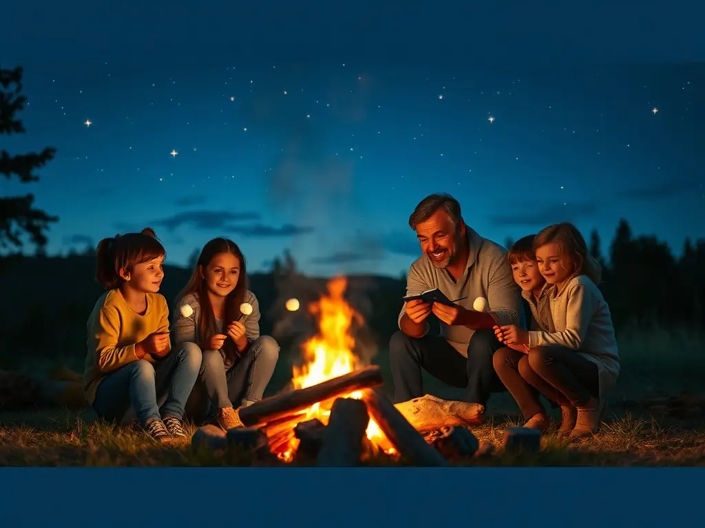 A diverse group of BENDURO members sharing a meal around a campfire after a day of hiking, illustrating the social connections formed through the club.